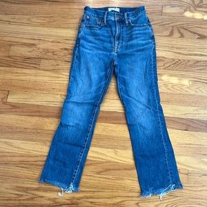 Medium wash high waisted Madewell straight leg jeans